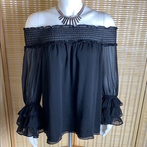 Express Woman’s Small Ruffled Bell-Sleeve Off-The-Shoulder Top